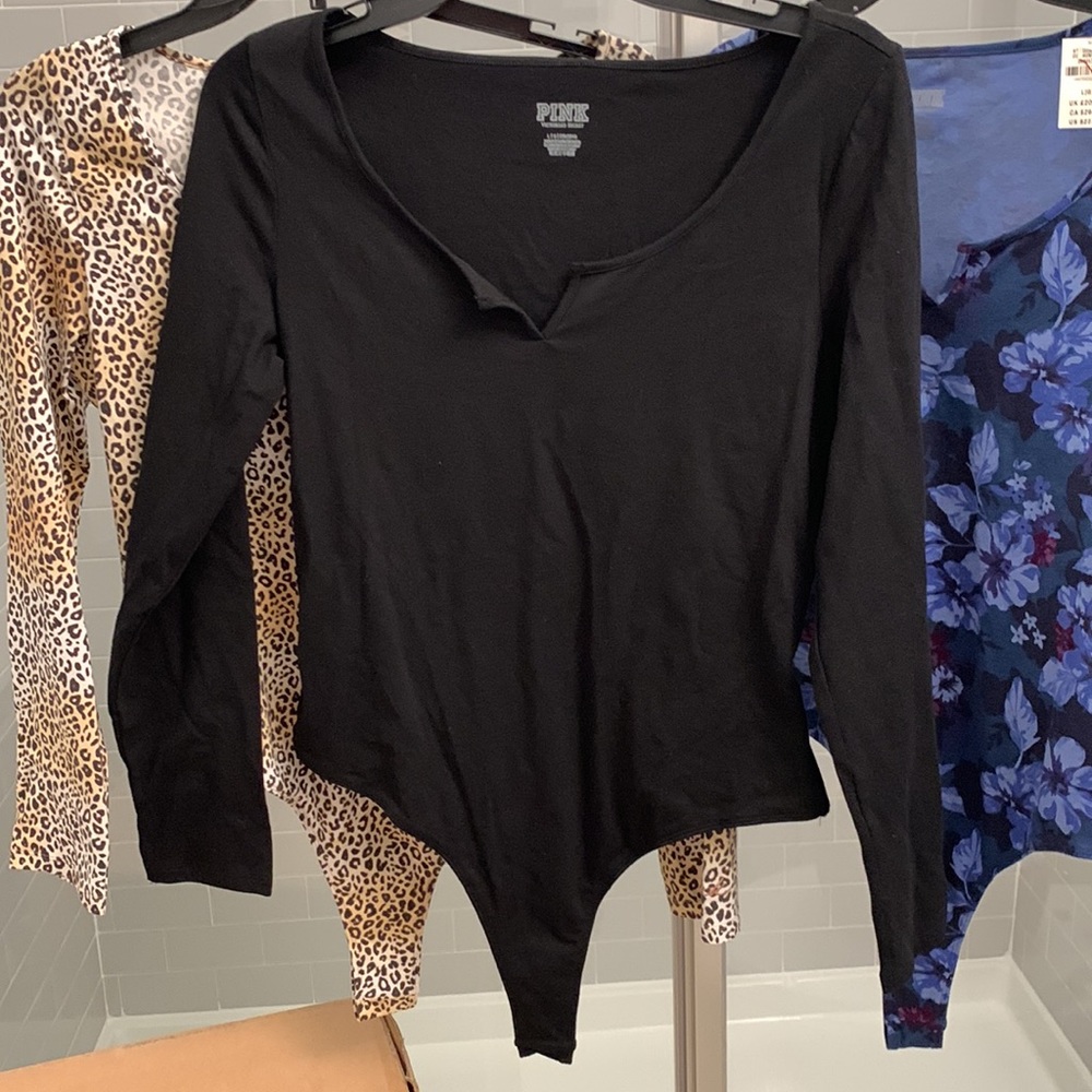 VS PINK Black Stretch Bodysuit in Large